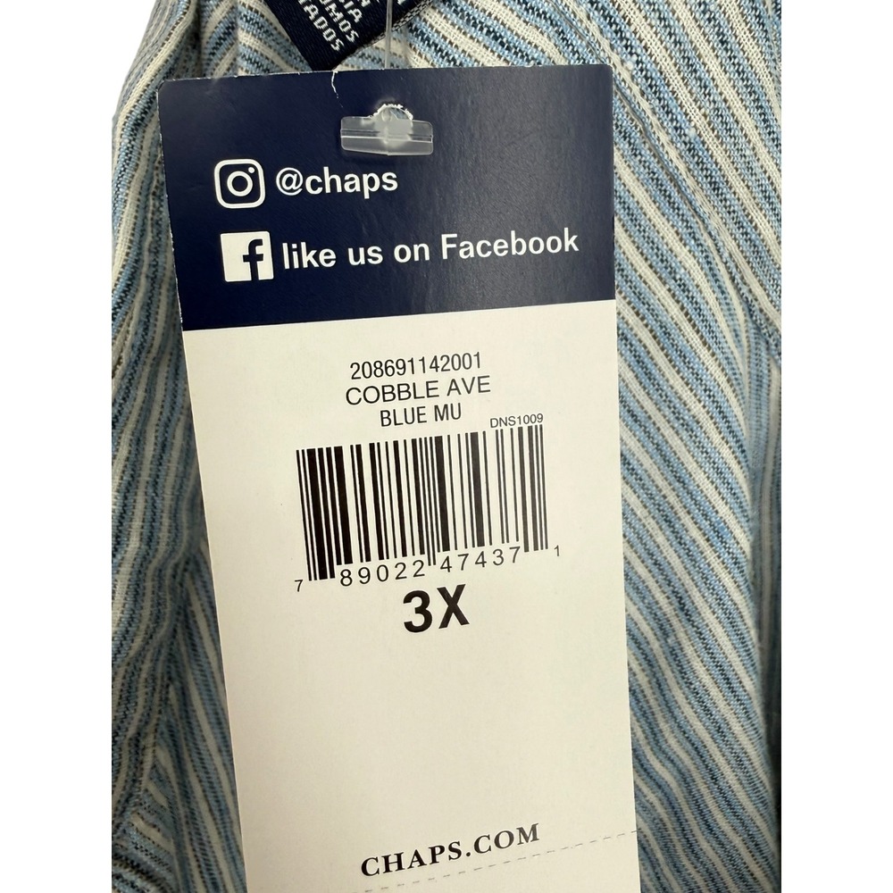 NWT Chaps Womens Cobble Ave Blue White Striped Linen Cotton Henley Shirt Size 3X - Picture 4 of 15
